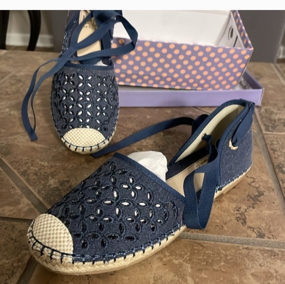 Betani denim colored espadrilles with ankle tie.